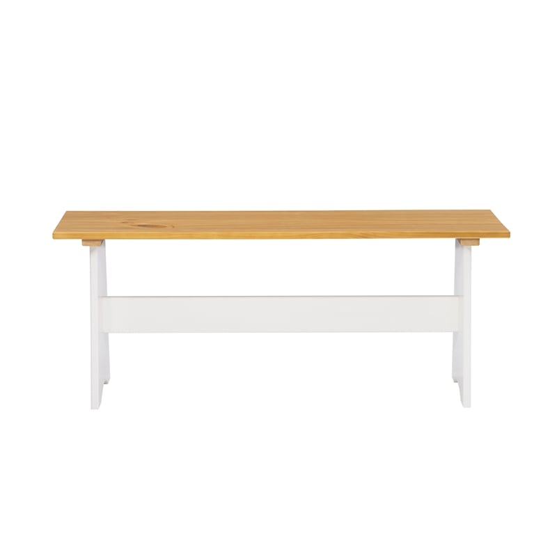 Pemberly Row Two-Tone Backless Pine Bench in White and Natural Finish