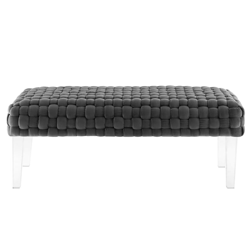 Pemberly Row Velvet Woven Ottoman with Acrylic Legs in Gray