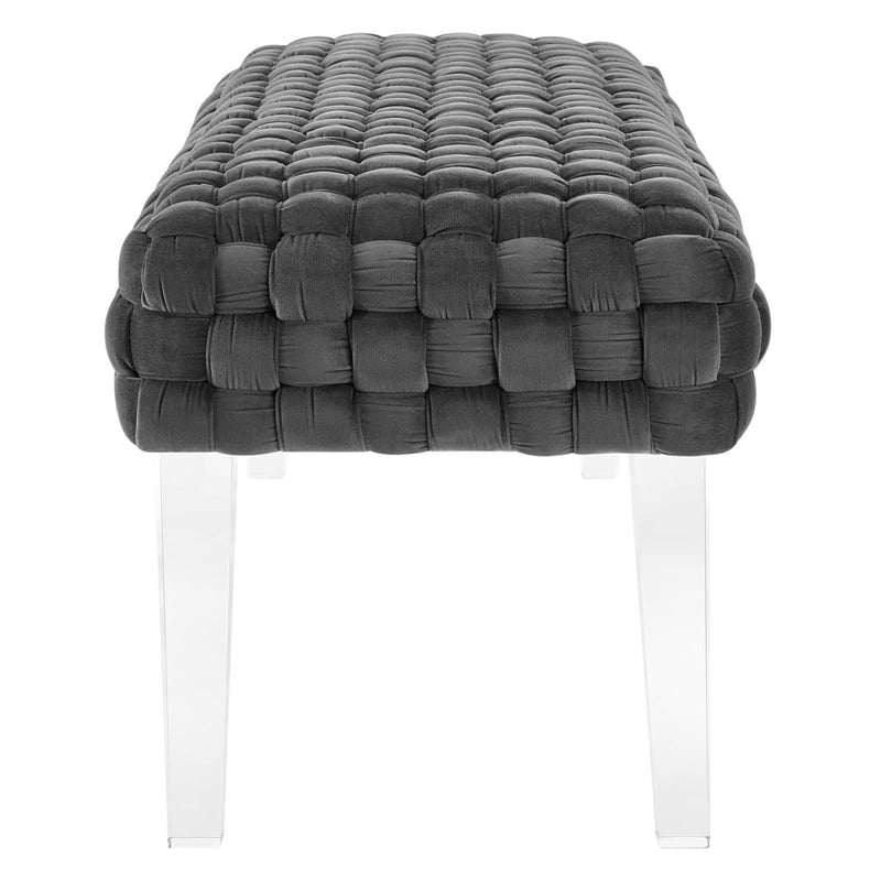 Pemberly Row Velvet Woven Ottoman with Acrylic Legs in Gray
