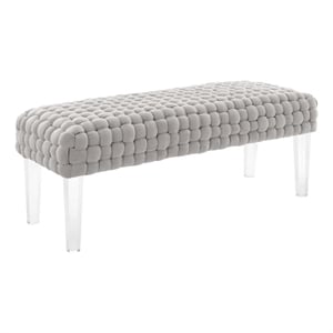 Pemberly Row Velvet Woven Ottoman with Acrylic Legs in Light Gray