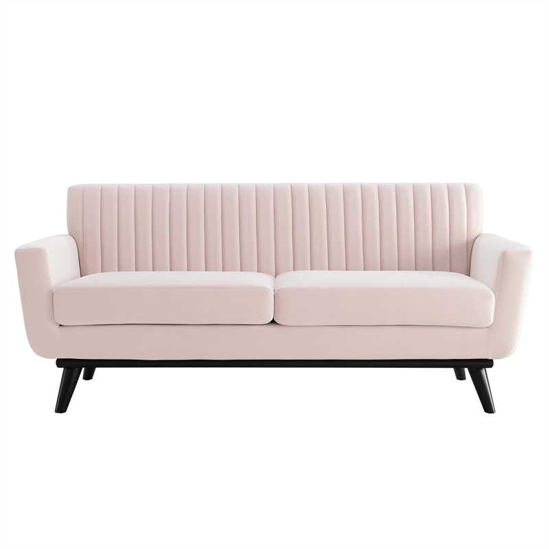 Pemberly Row Channel Tufted Performance Velvet Loveseat in Pink