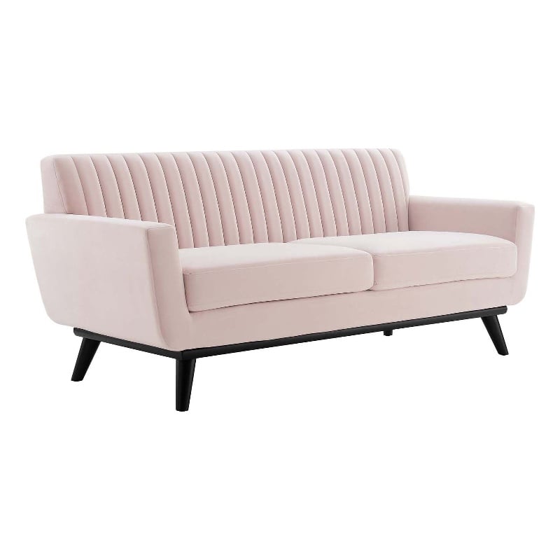 Pemberly Row Channel Tufted Performance Velvet Loveseat in Pink