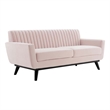 Pemberly Row Channel Tufted Performance Velvet Loveseat in Pink