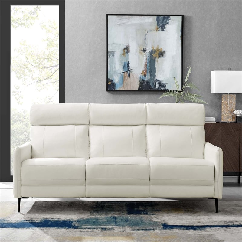 Pemberly Row Leather Upholstered Sofa with Metal Legs in White and Black