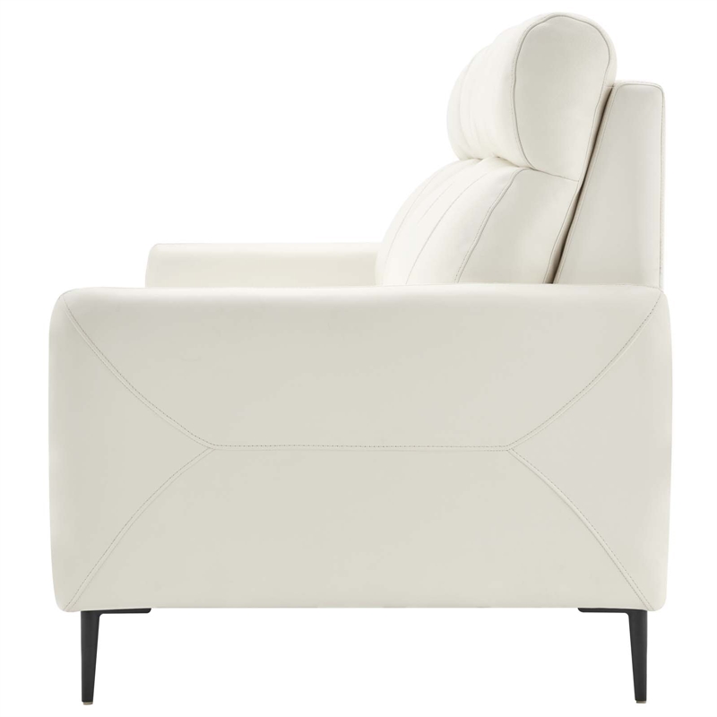 Pemberly Row Leather Upholstered Sofa with Metal Legs in White and Black