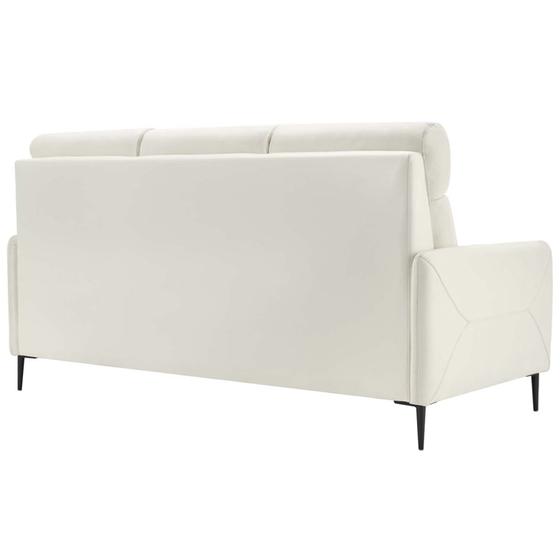 Pemberly Row Leather Upholstered Sofa with Metal Legs in White and Black