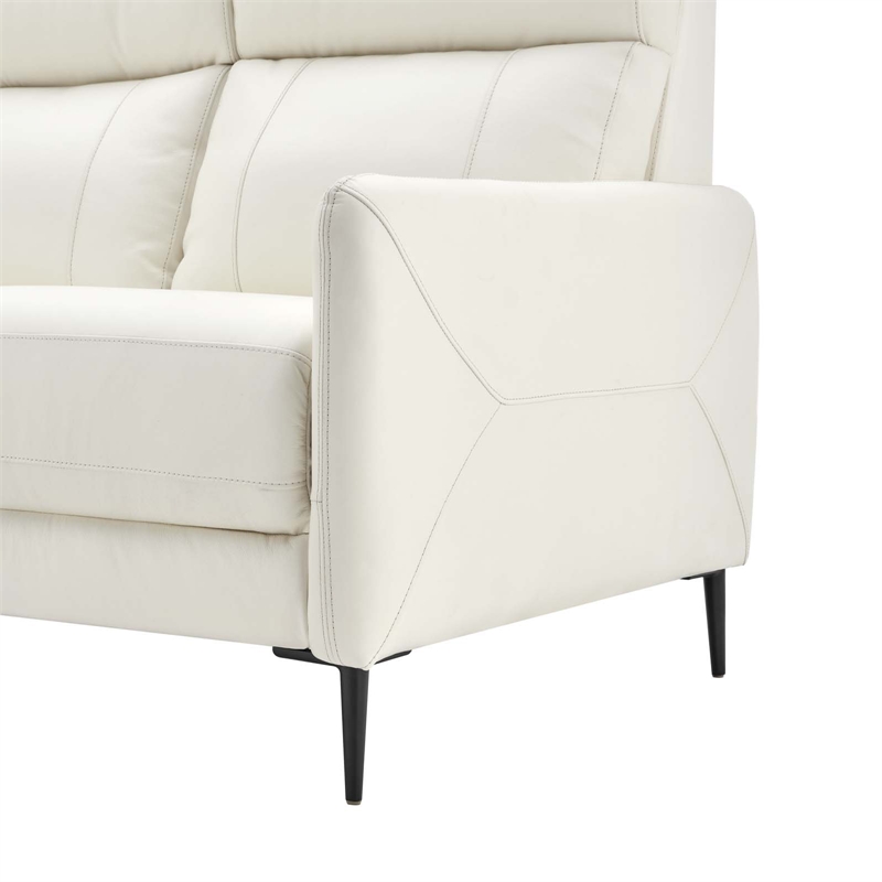 Pemberly Row Leather Upholstered Sofa with Metal Legs in White and Black