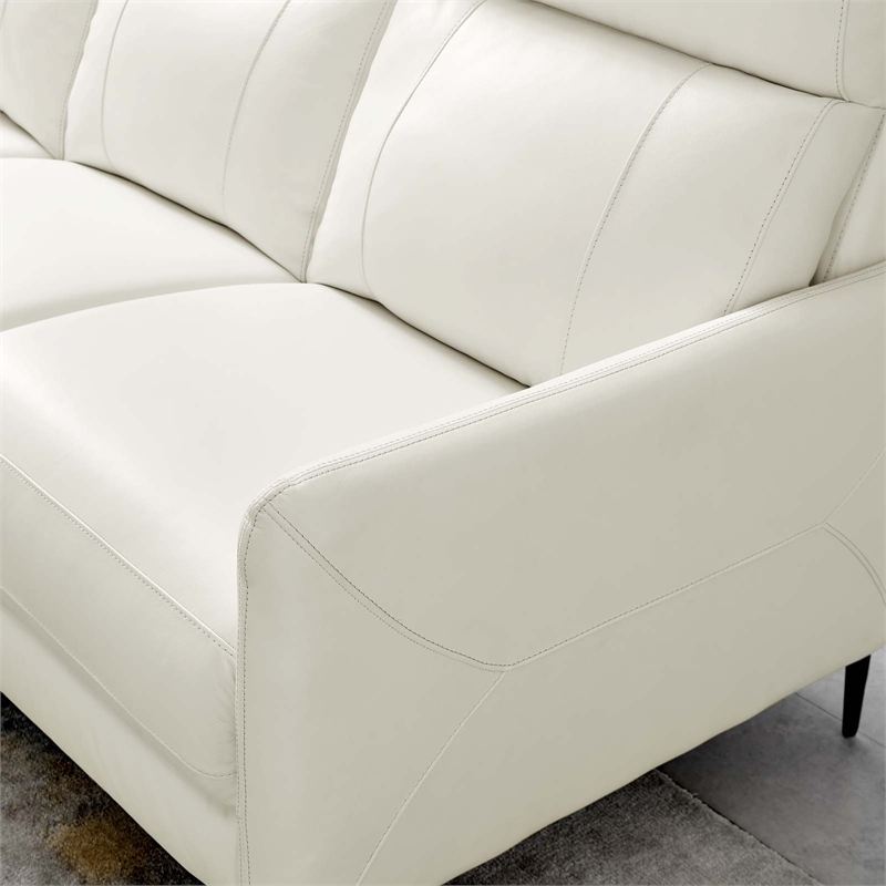 Pemberly Row Leather Upholstered Sofa with Metal Legs in White and Black