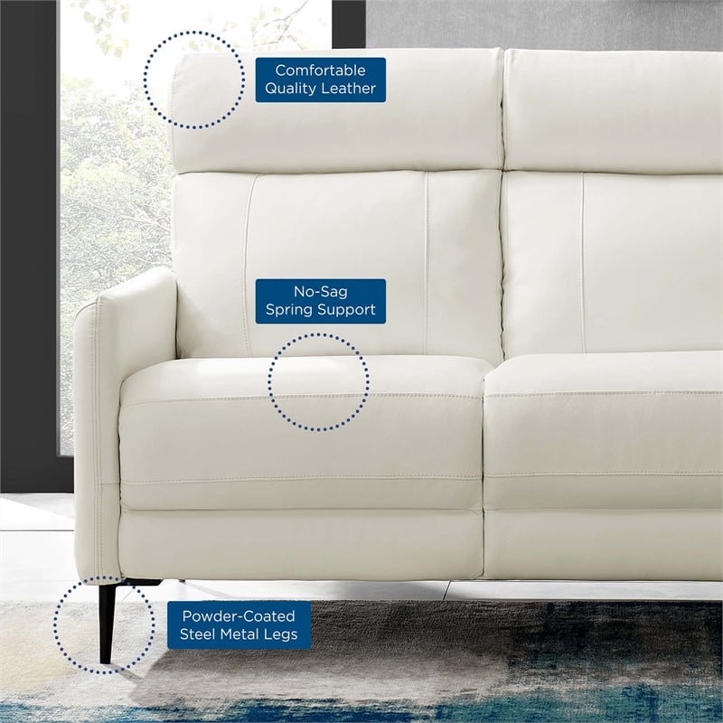 Pemberly Row Leather Upholstered Sofa with Metal Legs in White and Black