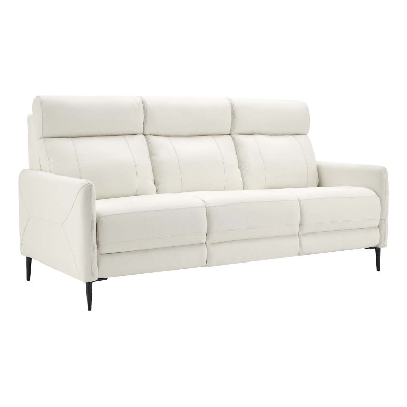 Pemberly Row Leather Upholstered Sofa with Metal Legs in White and Black