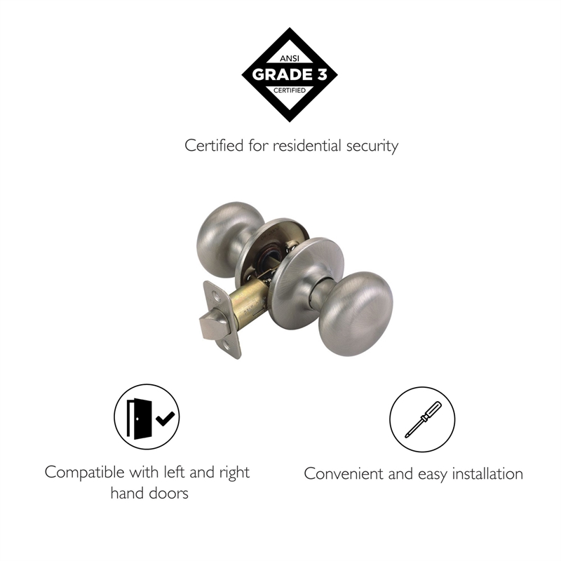 Pemberly Row Cambridge Passage Hall Door Knob in Satin Nickel Finish