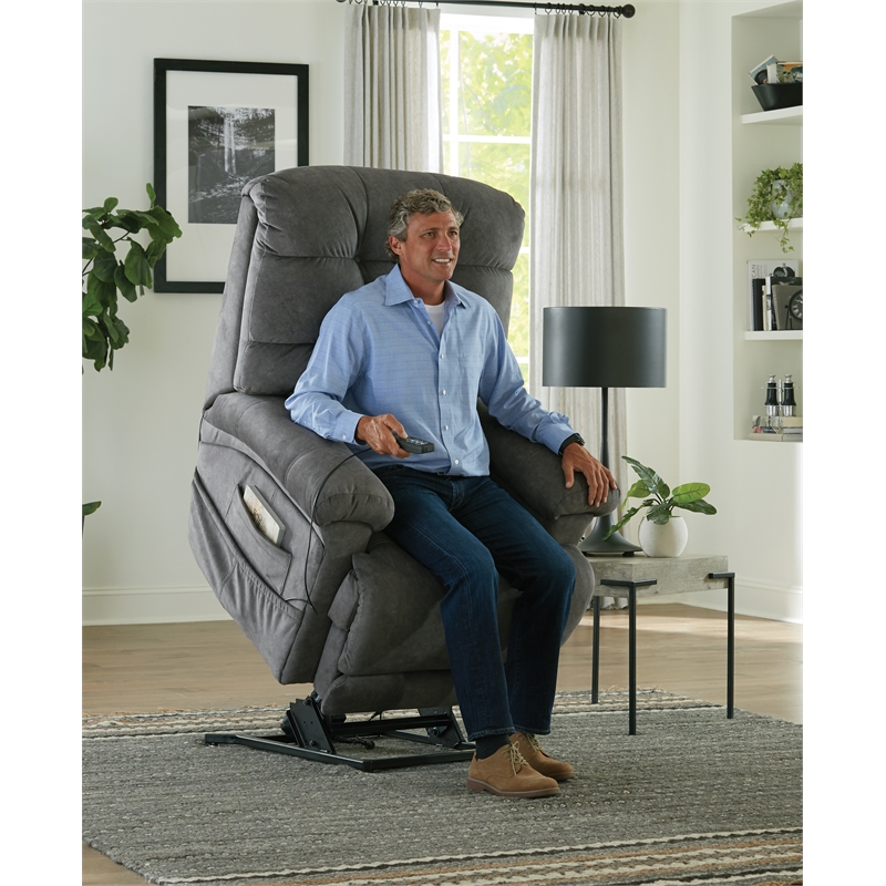 Pemberly Row Power Lift Recliner with Zero Gravity in Grey Textile