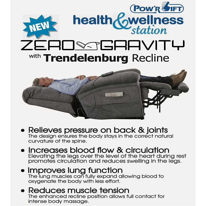 Pemberly Row Power Lift Recliner with Zero Gravity in Grey Textile