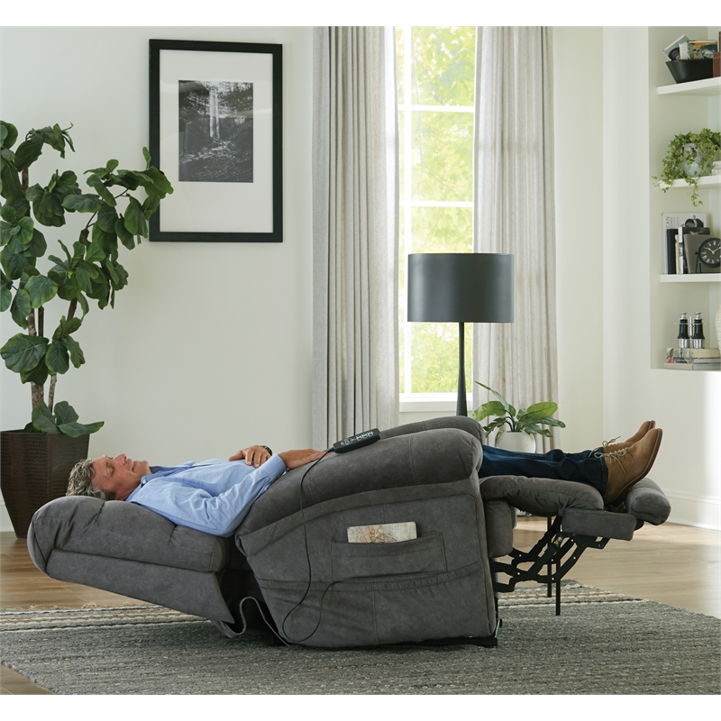 Pemberly Row Power Lift Recliner with Zero Gravity in Grey Textile