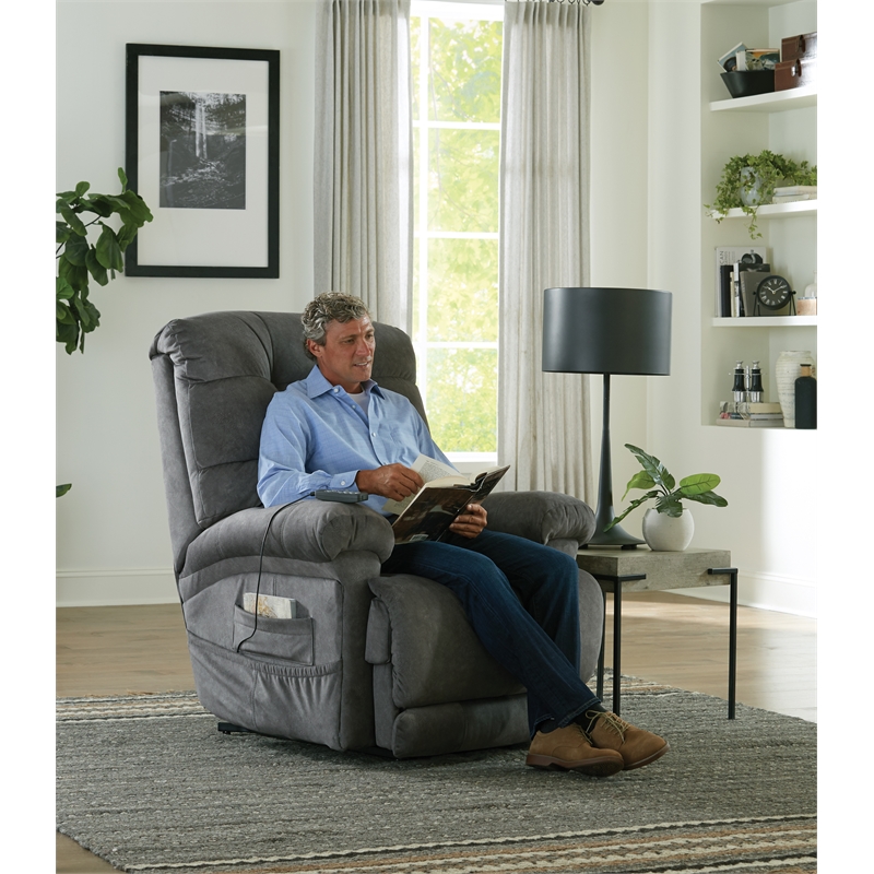 Pemberly Row Power Lift Recliner with Zero Gravity in Grey Textile