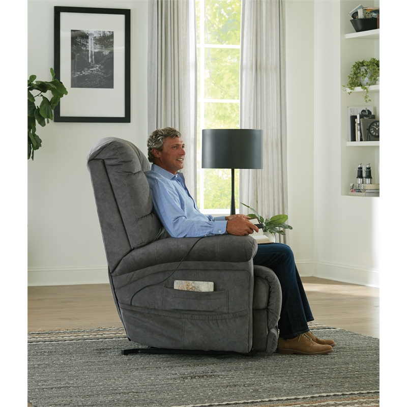 Pemberly Row Power Lift Recliner with Zero Gravity in Grey Textile