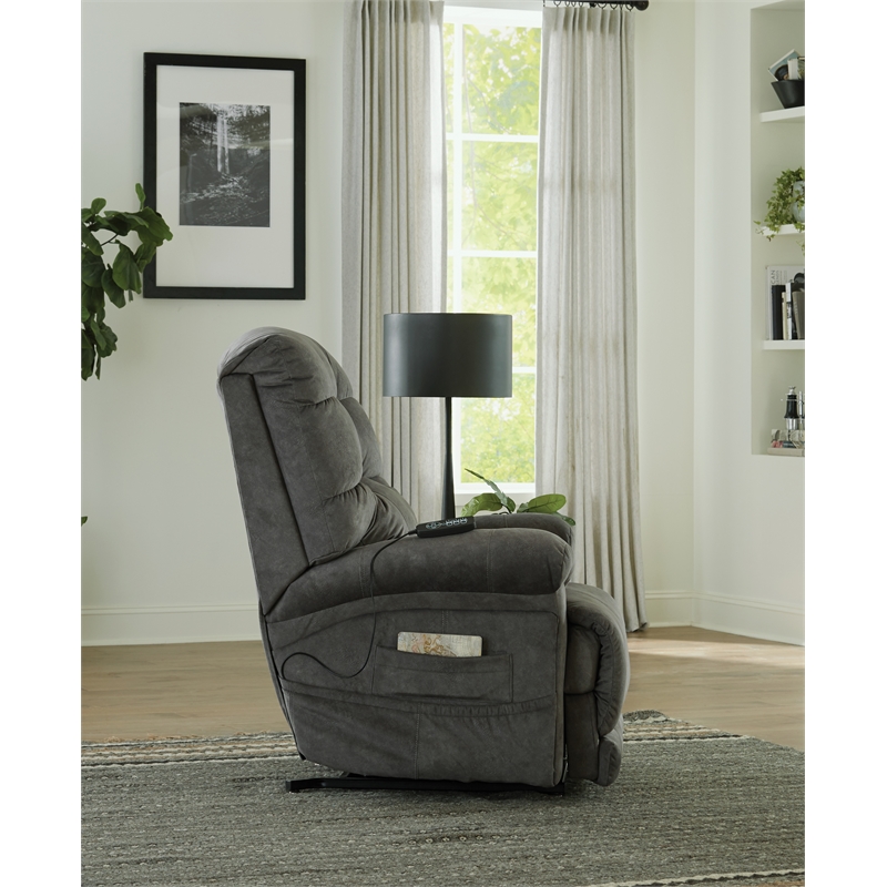 Pemberly Row Power Lift Recliner with Zero Gravity in Grey Textile