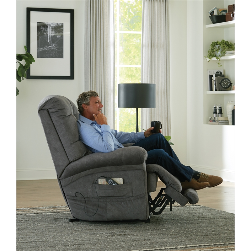 Pemberly Row Power Lift Recliner with Zero Gravity in Grey Textile