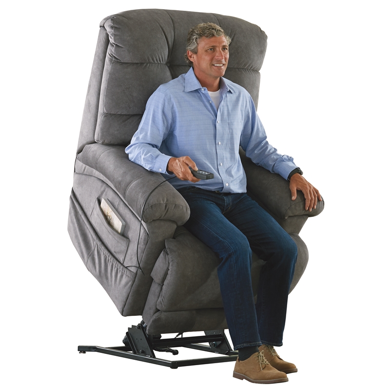 Pemberly Row Power Lift Recliner with Zero Gravity in Grey Textile