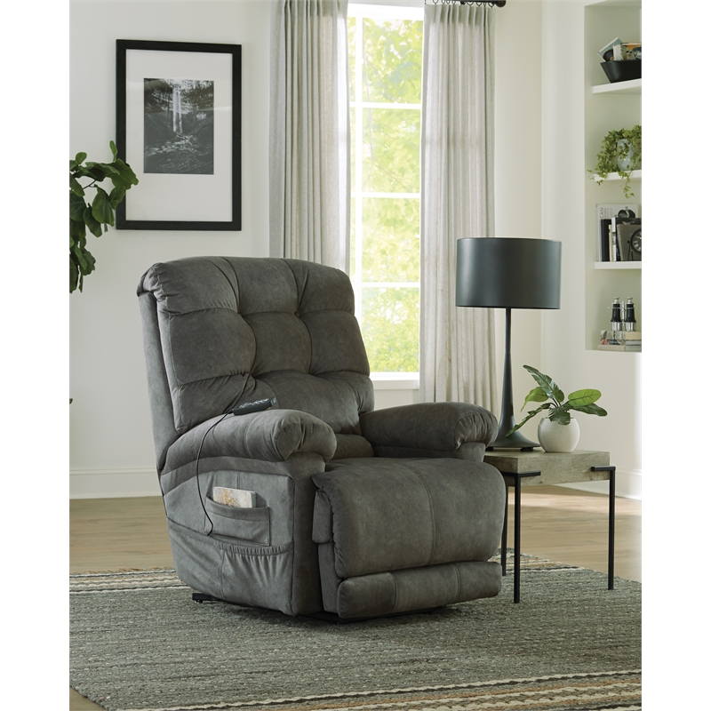Pemberly Row Power Lift Recliner with Zero Gravity in Grey Textile