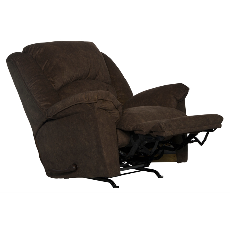 Pemberly Row Chaise Rocker Recliner in Chocolate Plush Polyester Fabric
