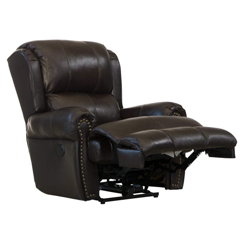 Pemberly Row Power Lay Flat Recliner in Chocolate Brown Italian Leather