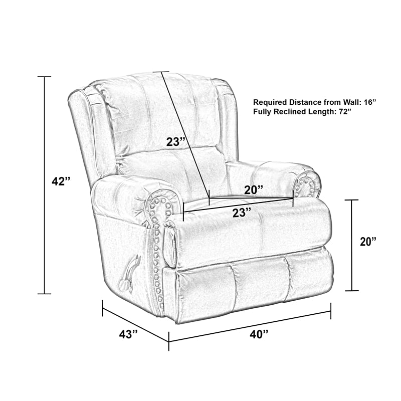 Pemberly Row Power Lay Flat Recliner in Chocolate Brown Italian Leather