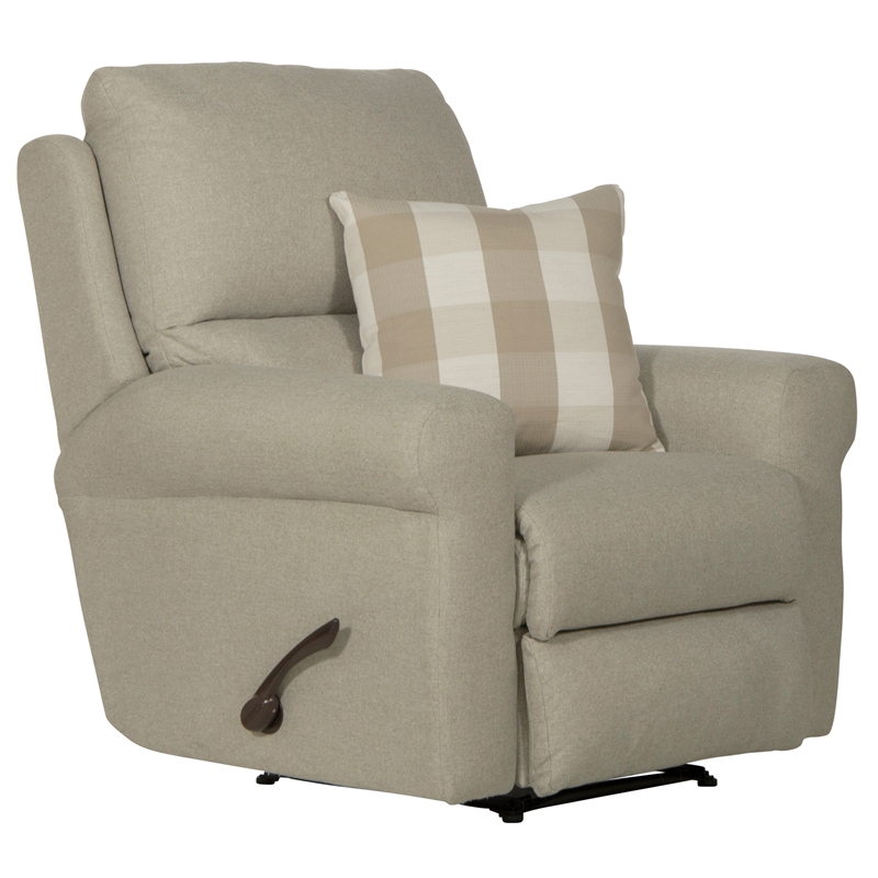 Pemberly Row Eastland Glider Recliner in Beige Fabric with Accent Pillow