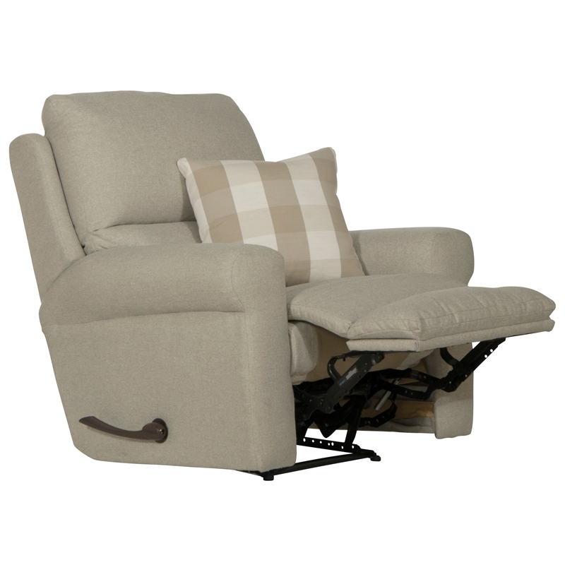 Pemberly Row Eastland Glider Recliner in Beige Fabric with Accent Pillow
