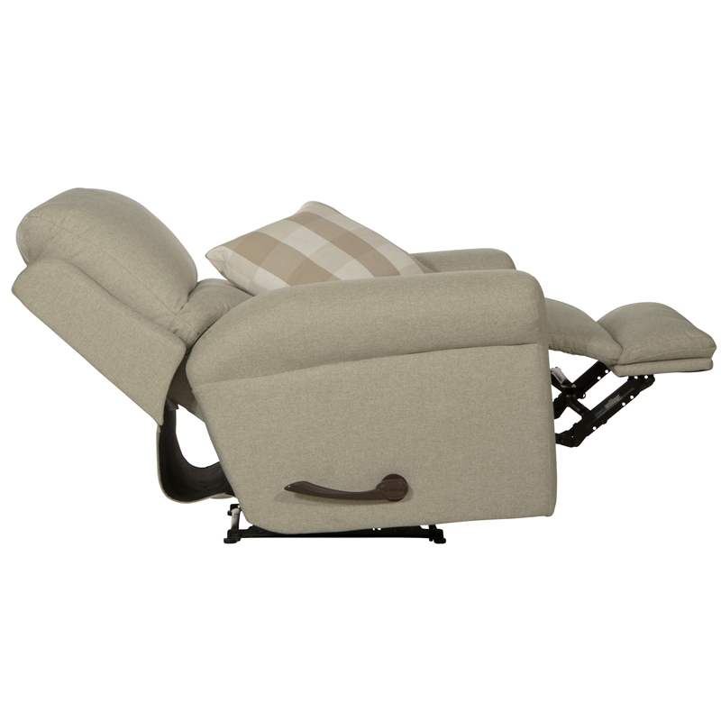 Pemberly Row Eastland Glider Recliner in Beige Fabric with Accent Pillow