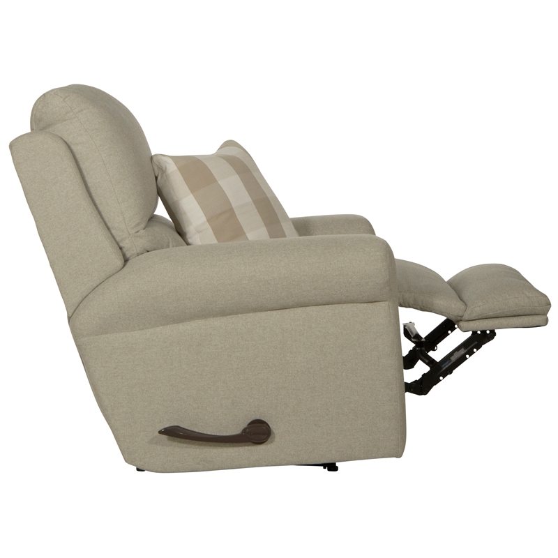Pemberly Row Eastland Glider Recliner in Beige Fabric with Accent Pillow