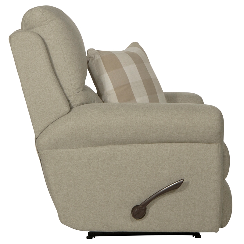 Pemberly Row Eastland Glider Recliner in Beige Fabric with Accent Pillow