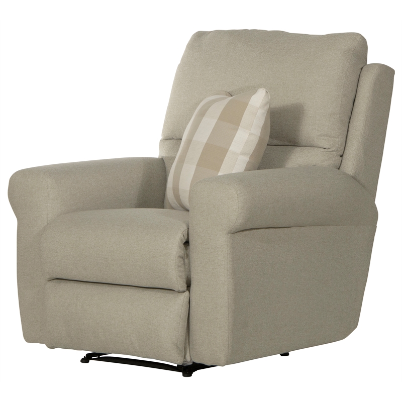 Pemberly Row Eastland Glider Recliner in Beige Fabric with Accent Pillow
