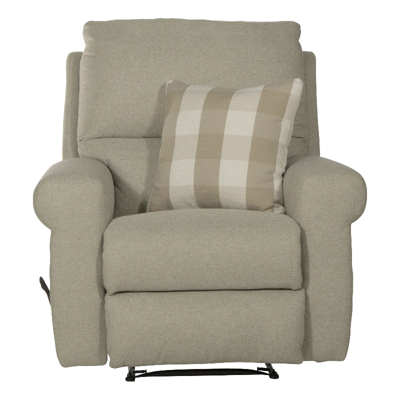 Pemberly Row Eastland Glider Recliner in Beige Fabric with Accent Pillow