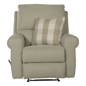 Pemberly Row Eastland Glider Recliner in Beige Fabric with Accent Pillow