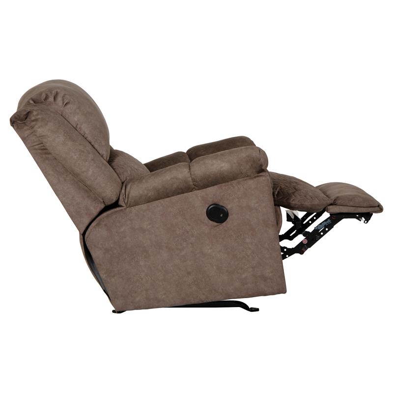 Pemberly Row Power Rocker Recliner in Brown Polyester Fabric with USB Port