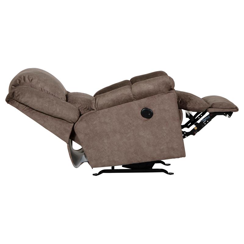 Pemberly Row Power Rocker Recliner in Brown Polyester Fabric with USB Port