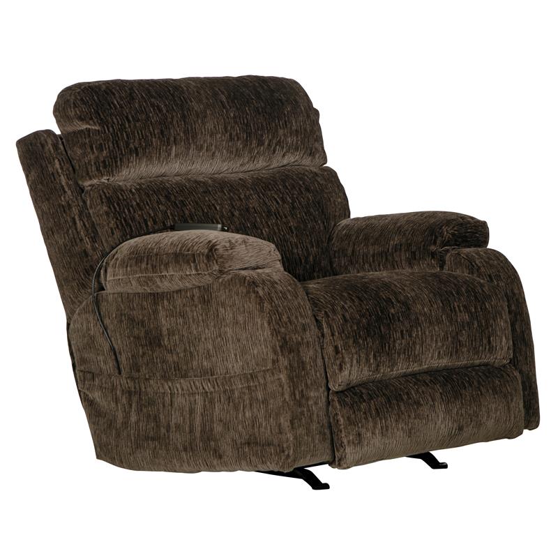 Pemberly Row Power Rocker Recliner with Heat & Massage in Brown Polyester