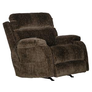 Pemberly Row Power Rocker Recliner with Heat & Massage in Brown Polyester