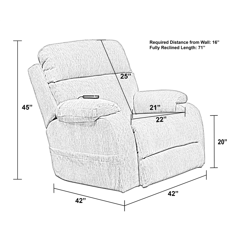 Pemberly Row Power Rocker Recliner with Heat & Massage in Brown Polyester