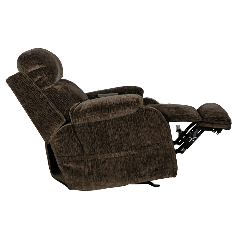 Pemberly Row Power Rocker Recliner with Heat & Massage in Brown Polyester