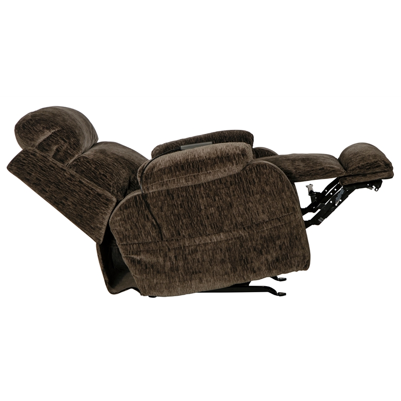 Pemberly Row Power Rocker Recliner with Heat & Massage in Brown Polyester