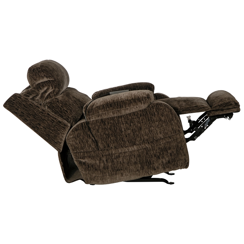 Pemberly Row Power Rocker Recliner with Heat & Massage in Brown Polyester