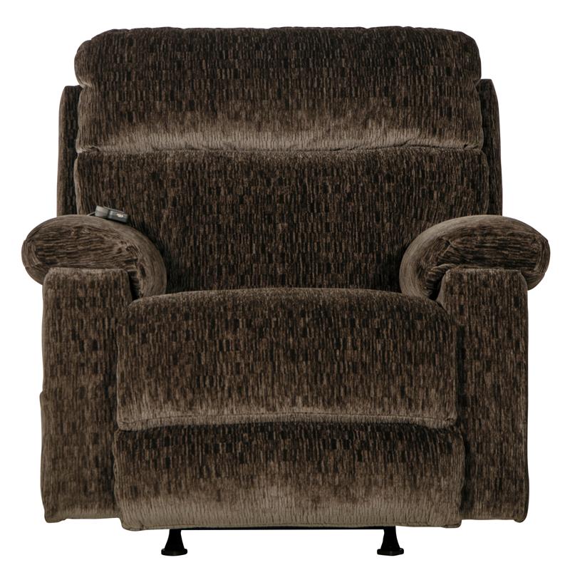 Pemberly Row Power Rocker Recliner with Heat & Massage in Brown Polyester