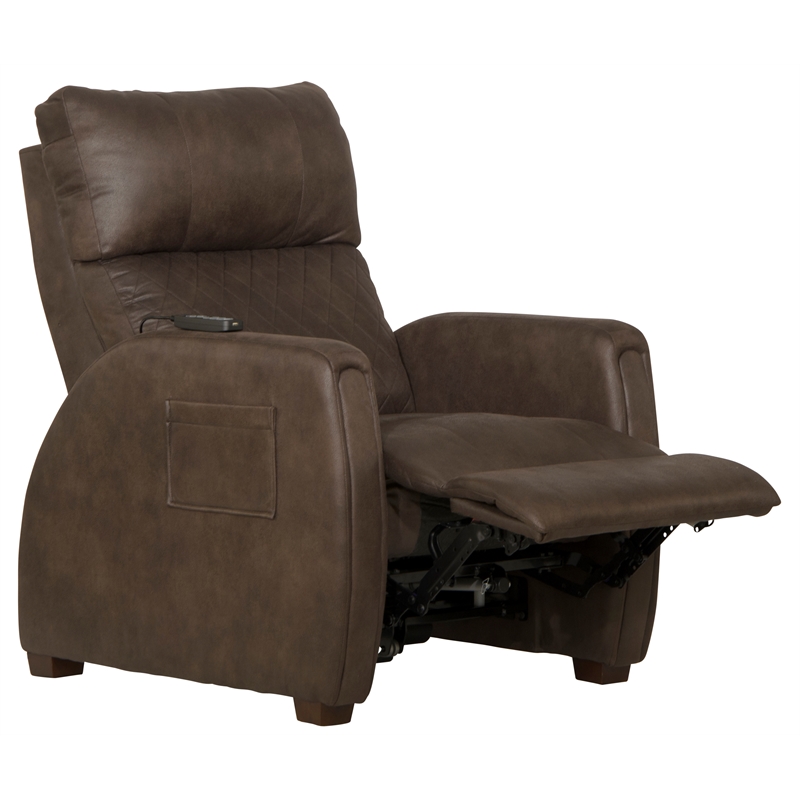 Pemberly Row Unwind Power Zero Gravity Recliner in Brown Polyester Fabric