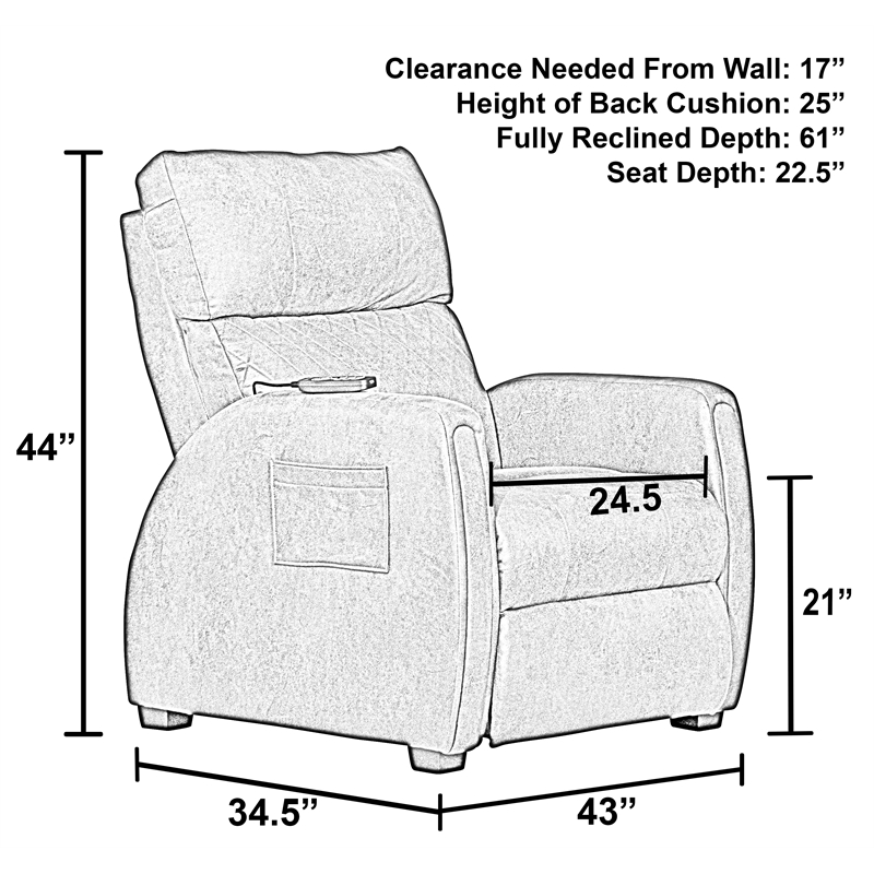 Pemberly Row Unwind Power Zero Gravity Recliner in Brown Polyester Fabric