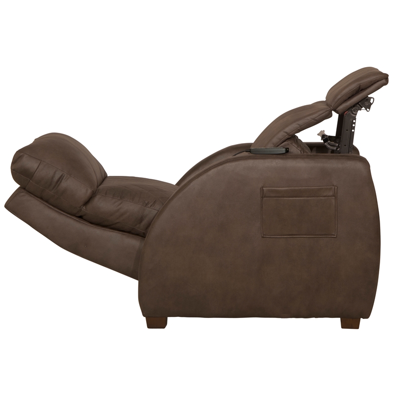 Pemberly Row Unwind Power Zero Gravity Recliner in Brown Polyester Fabric