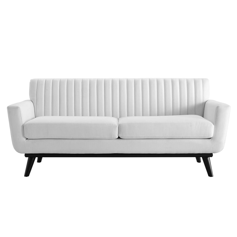 Pemberly Row Channel Tufted Polyester Fabric Loveseat in White