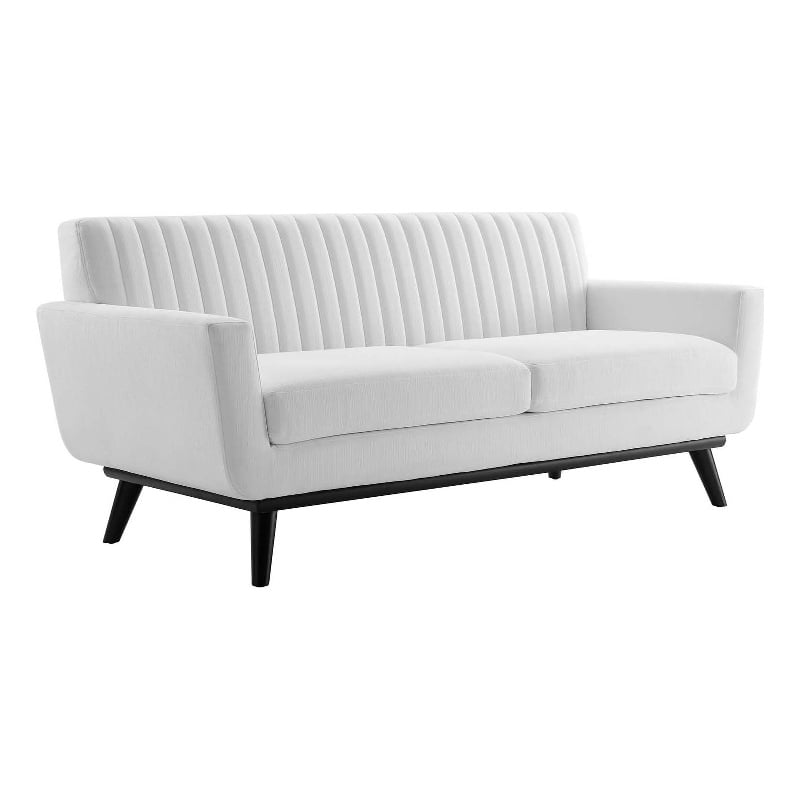 Pemberly Row Channel Tufted Polyester Fabric Loveseat in White