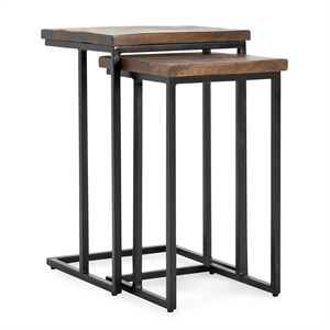 Pemberly Row Mango Wood and Iron Nesting Tables in Mahogany and Black